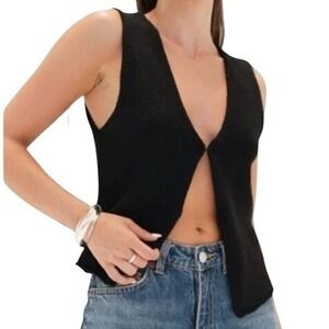 NWT Rumored Prince Street Top Black Knit V Neck‎ Sleeveless Cropped Sweater XL